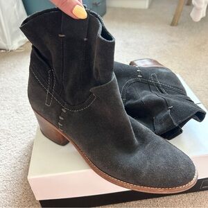 Dolce Vita | Graham Anthracite Suede Black Heeled Cowboy Ankle Boots